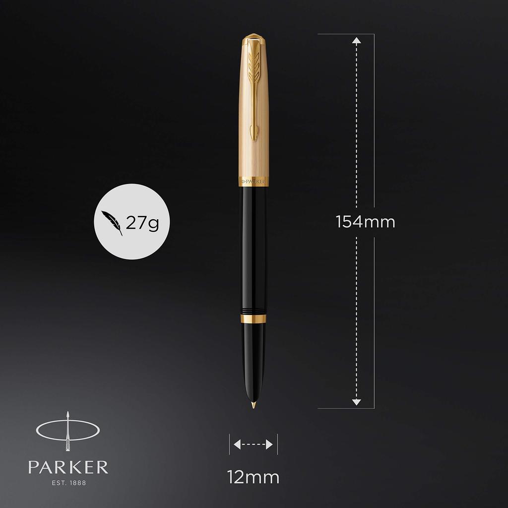 PARKER 51 Premium Black GT Fountain Fine 18K Gold Gift Officially Product Number 2123511 Pen, Nib, Nib, Boxed, Imported,