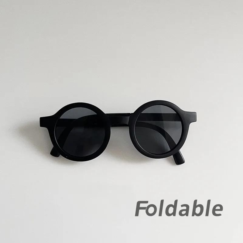Fashion Vintage Foldable Sunglasses For Kids Girls Boys Outdoor Uv Protection Eyewear Flexible Portable Round Frame Sun Glasses