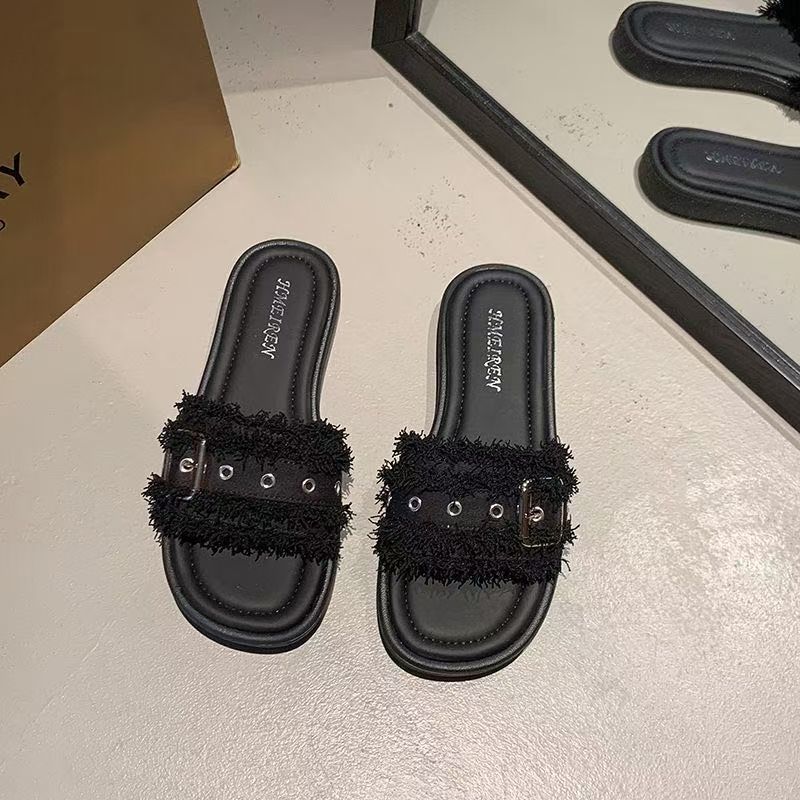 Slippers Women's Summer Outer Wear Women's Slippers Outer Wear 2025 French Small Fragrant Wind Flat Bottom Fashion Rhinestone Seaside Cool Slippers