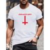 European Sizes "CHADS and EVIL AWAITS" with the Red Reverse Cross Print Design, Versatile Everyday Tops, Casual Short-sleeved T-shirts