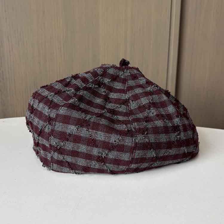 Retro Literary And Artistic Plaid Beret Women'S Versatile Face Small Octagonal Hat Temperament Painter Hat Pumpkin Hat