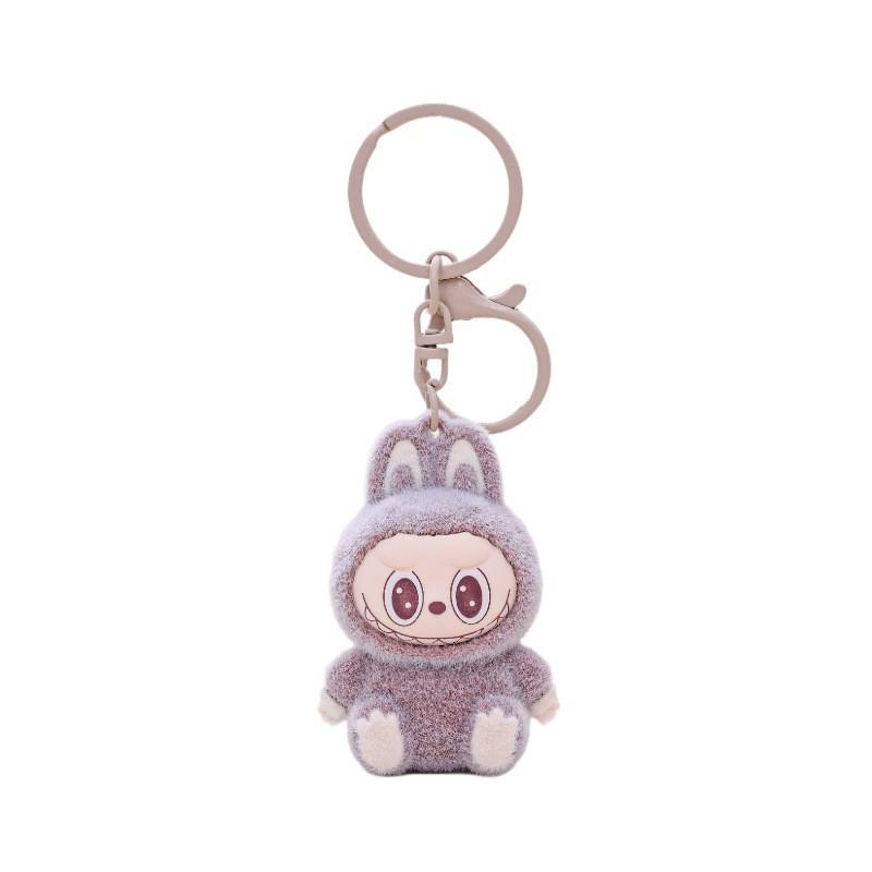Flocked LABUBU Pendant Keychain - Plush Creative Doll Bag Charm Gift