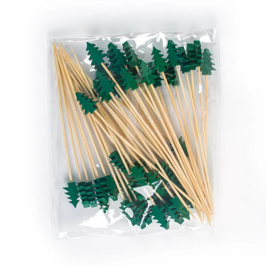 50pcs/ bag ristmas Bamboo Cocktail Picks Santa Claus Snowflake tree Drink Fruit Dessert Food Toothpicks Christmas Party