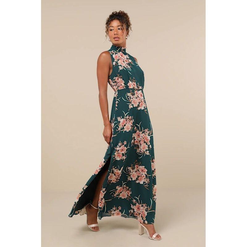 Export Single Lu Home Stand Collar Refined Stylish and Versatile Unique Exquisite Print Banquet Party Elegant Retro Dress