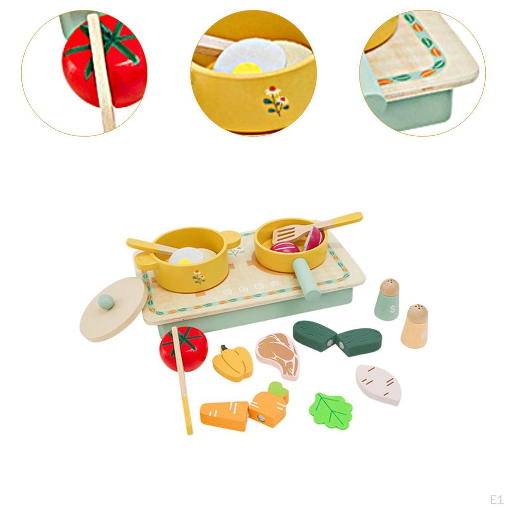 Wooden Play Cooking Set,Cooking Toys Fun with Pot and Pan Play,Kitchen Accessories,Food