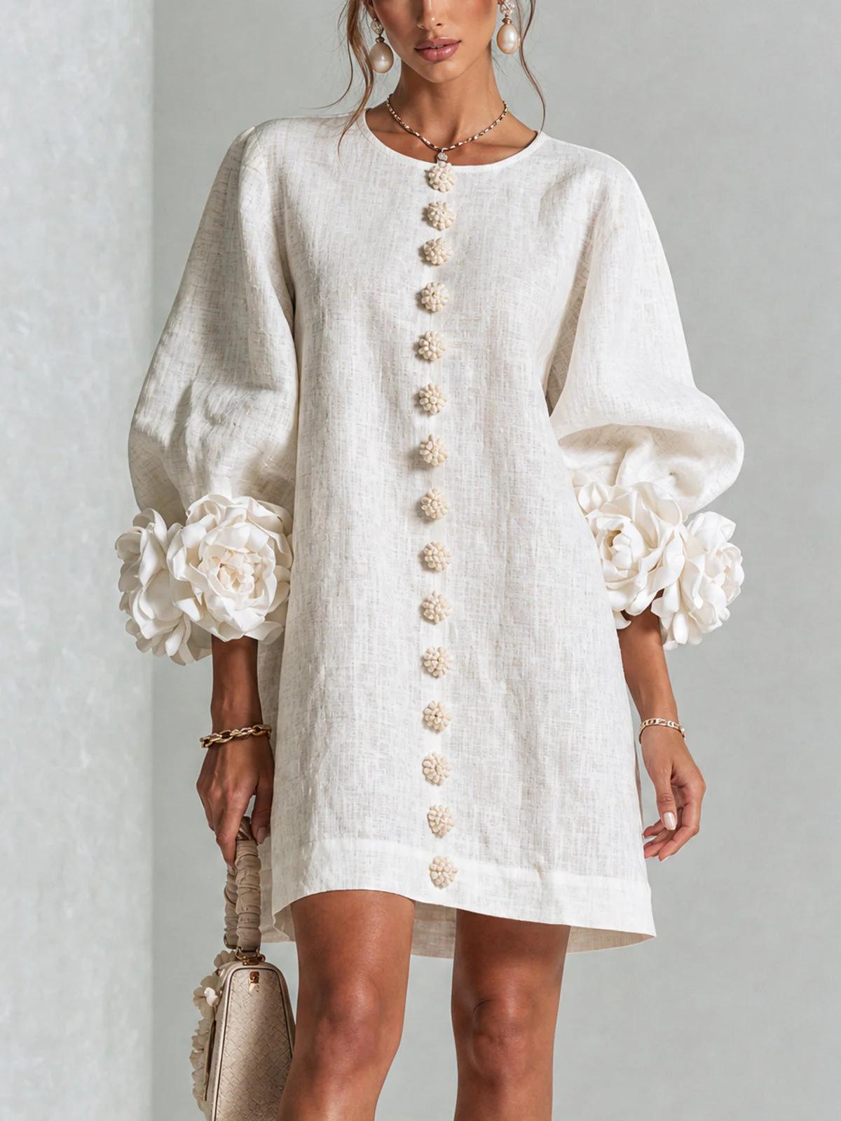 New floral button mini dress in