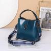 Korean Style Genuine Leather Double Strap Crossbody Bucket Bag
