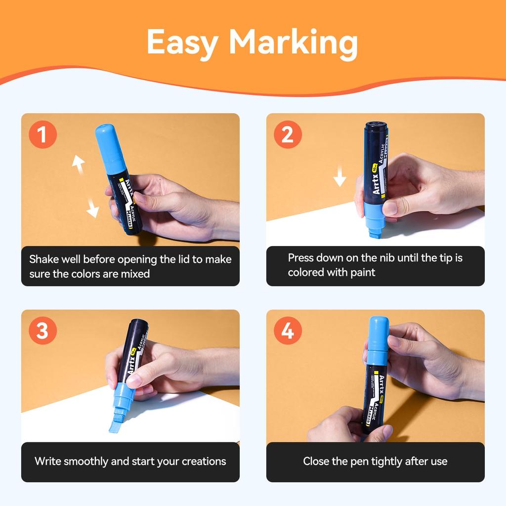 Arrtx 12 Colors Jumbo Poster 10mm Jumbo Felt Tip Acrylic Paint Markers and Paint Pens for Rock Outdoor DIY Crafts Markers, Oil-Based Painting,