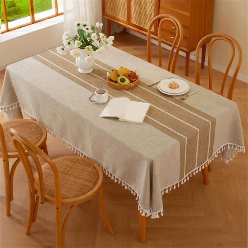 Table Runner With Fringe Long Natural Tassels Table Cover Washable Poly Cotton Tablecloth For Family Gatherings