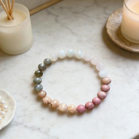 Bracelet Sustainable Natural Faux Crystal Stretchy Bracelet with Four Healing Stones Rose Quartz Bracelet
