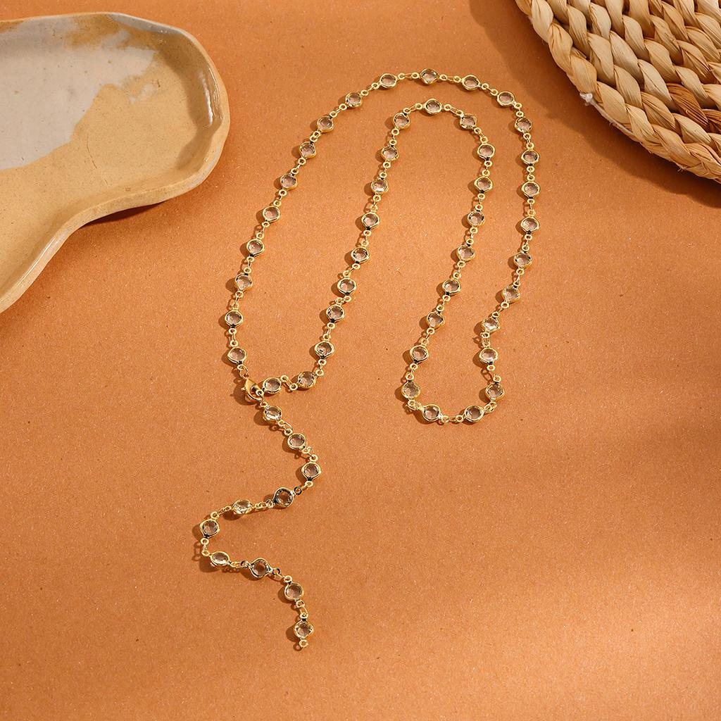 Necklace for Women Long Simple Tassel Y-shaped Necklace High-class Sense of Temperament Versatile Y-shaped Crystal Necklace Elegant Necklace