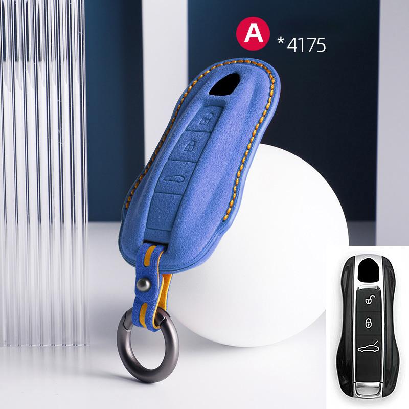 For Porsche Panamera Cayenne 971 911 9YA Macan Boxster Spyder Carrera Cayman 970 981 991 3 Buttons Suede Car Key Case Keychain