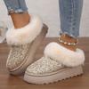 fashion Shiny Sequins Fluffy Plush Snow Boots Women's Warm Padded Slip On Short Boots Trendy Gold Thick Platform Faux Fur Boots