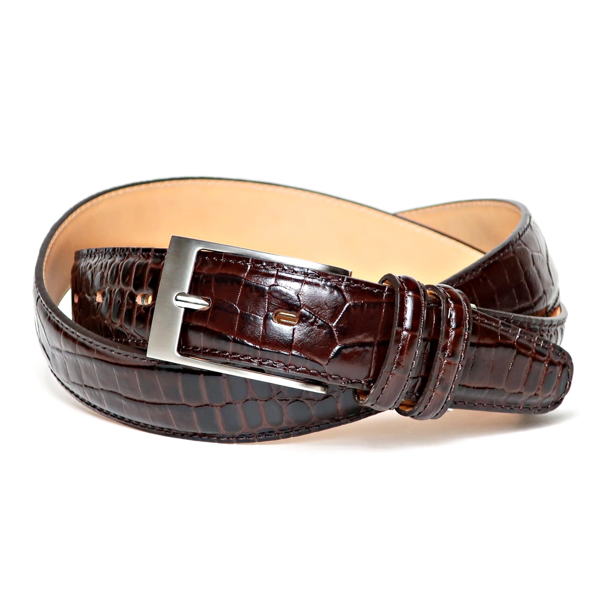 [COXSWAIN] Coxwain Men s Leather Belt, Dark Brown, Crocodile Embossed, 30mm Width, Made in Japan, CW20203-39