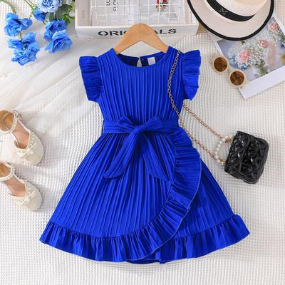 Summer Kids Dresses for Girls Ruffle Sleeve Birthday Party Clothes Solid Color Sweet Princess Dress Children Holiday Wear