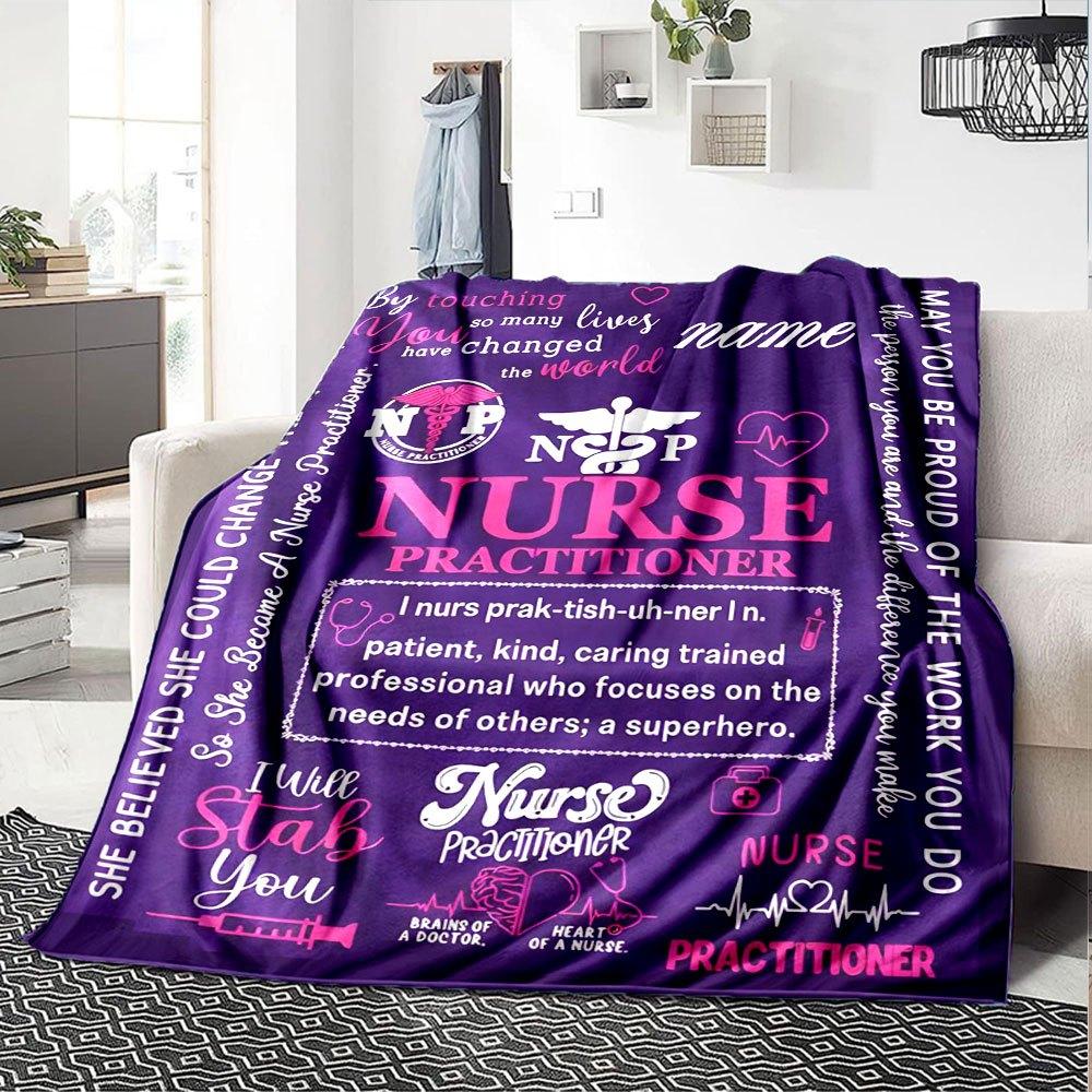 Nurse Practitioner Tribute Lightweight Personalized Blanket Personalized Name Soft Warm Cozy Versatile For Sofa Couch Office Bed Picnics Four Seasons