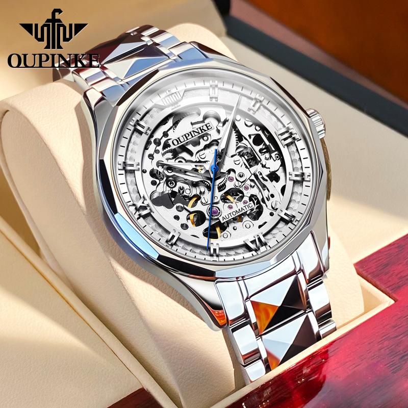 

OUPINKE Мужские часы Автоматические механические часы Полый механизм Высококачественные часы
