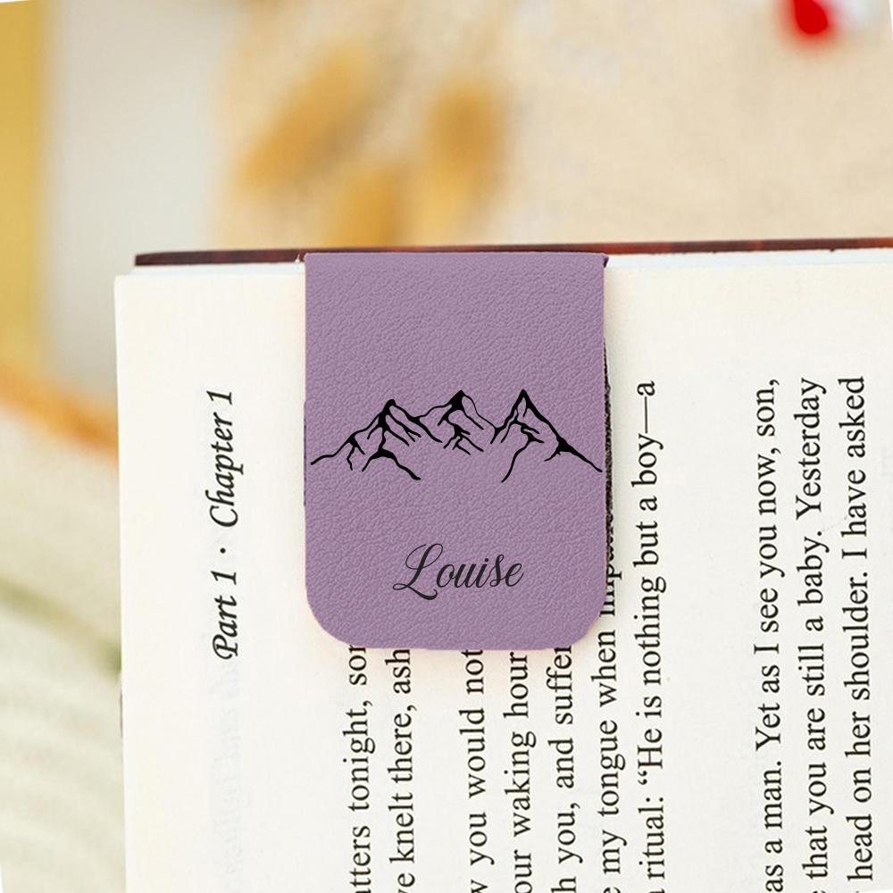 1pc Name Bookmark with mountain,Custom Leather mountain Bookmark,Personalized Magnetic Bookmark,Book Lover Birthday Gift SJ257-purple