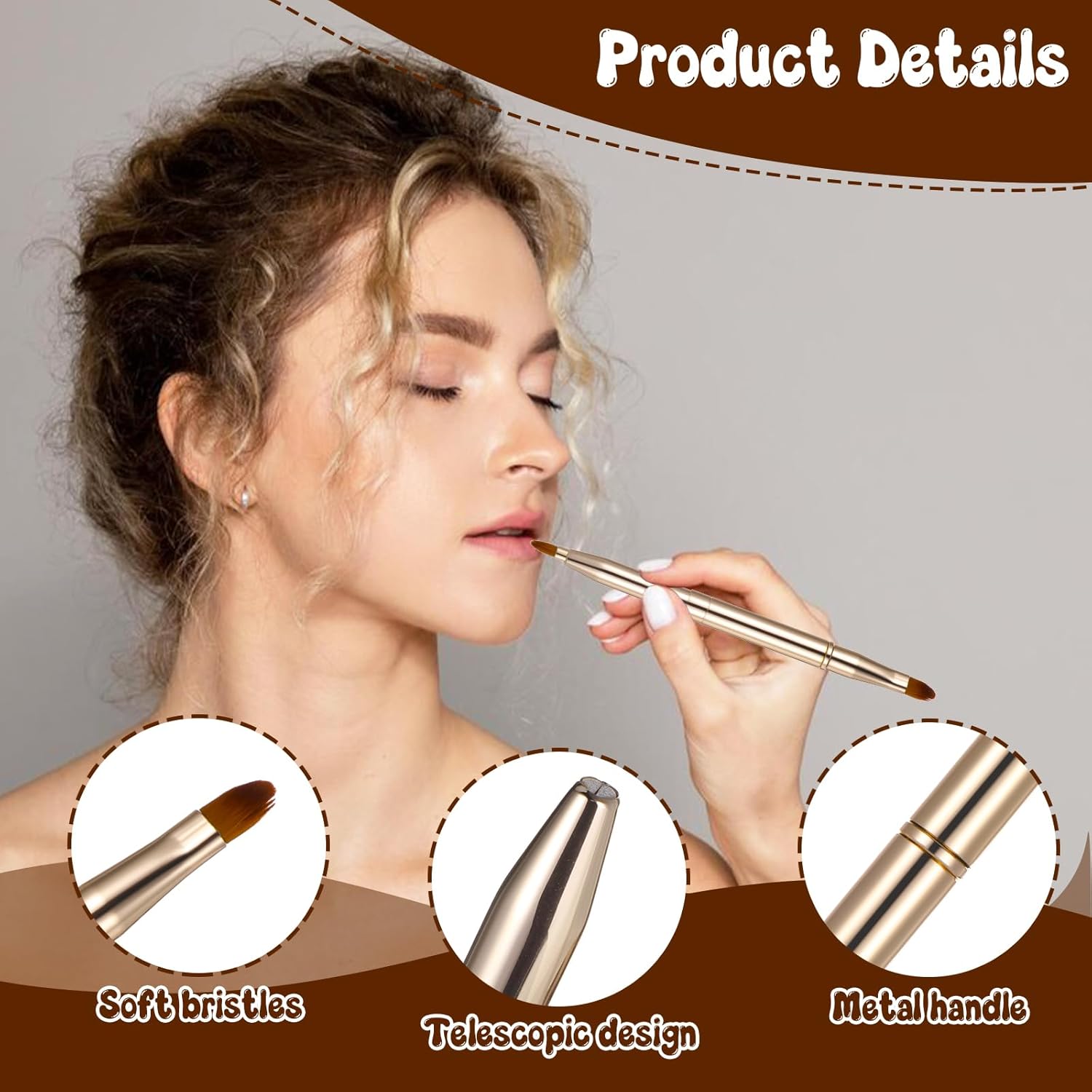 2PCS Lip Brush Double-ended Lip Makeup Brushes Retractable Lips Brushes Travel Makeup Brush Set for Lipstick Eyeshadow Lips Gloss Include Lid(Gold