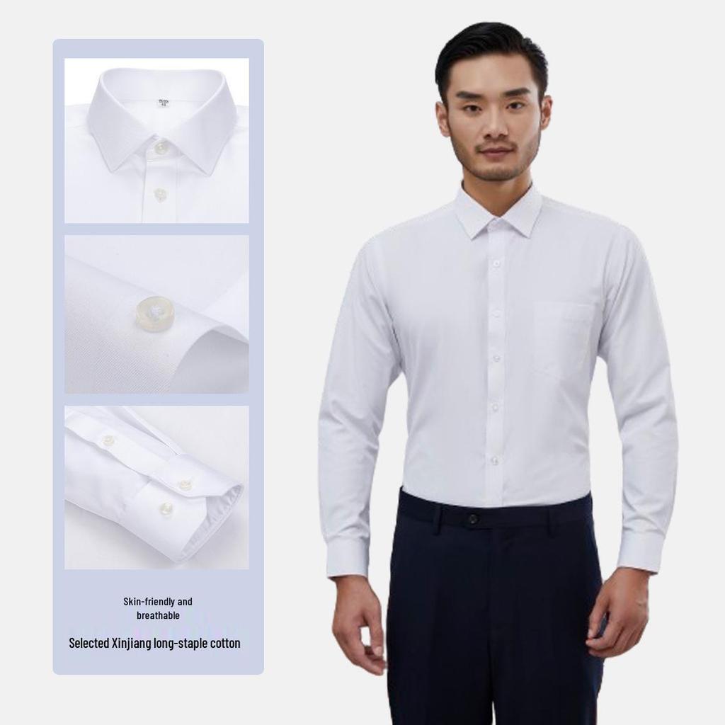 Men's Slim Fit Long Sleeve White Shirt - Autumn Style Business Casual