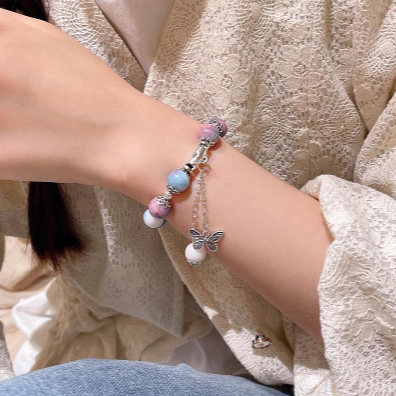 Vintage Ethnic Ceramic Bracelet with Bow Pendant for Women - High-End Handcrafted Jewelry