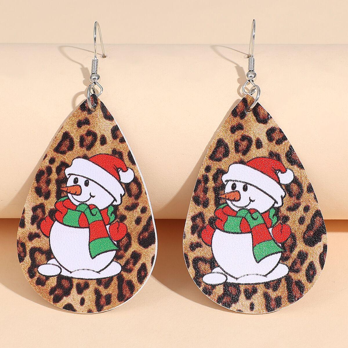 

Christmas Cartoon Snowman Leather Earrings - Double-Sided PU Dangles