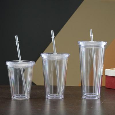Tazza con Cannuccia a Doppio Strato da 16 oz con Inserto Glitterato e Coperchio - 450 ML Trasparente Monocolore