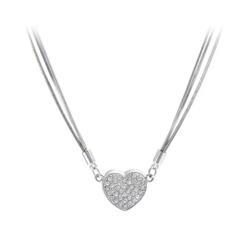 Love Magnetic Necklace for Women Multi-layer Snake Bone Chain for Iron Stone Diamond Inlaid Love Necklace Niche Temperament Clavicle Chain