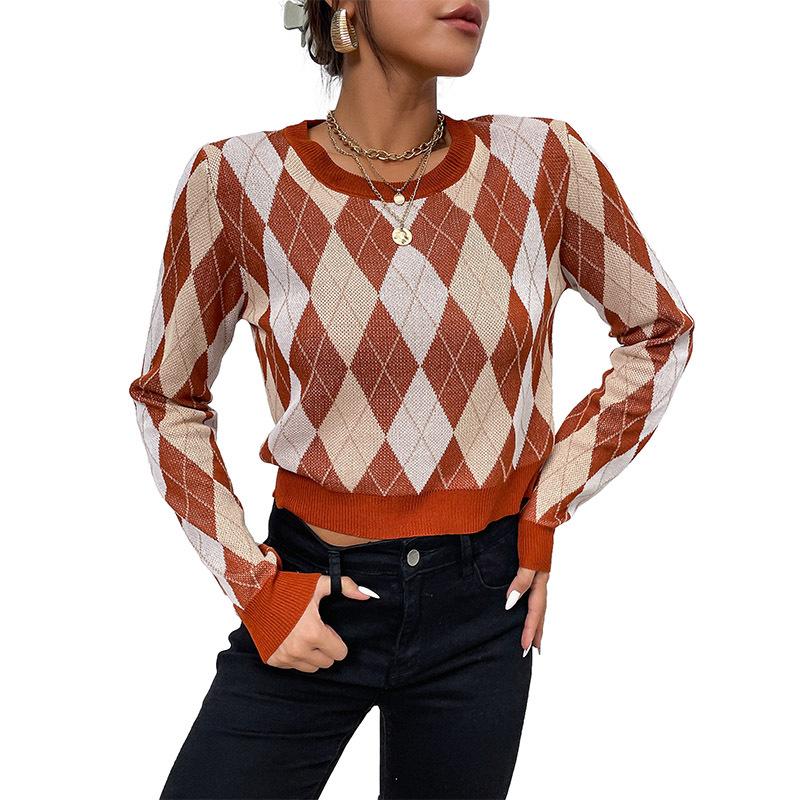 Dames Kleding Mode Casual Tops Shirts Vintage Mode Elegante Casual Herfst en Winter Dames Lange Mouwen Korte Sectie Diamant Trui