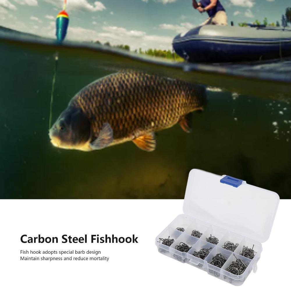 500PCS 10 Sizes Carp Fishing Hooks with Barbed Hooks Fly Fishing Hooks  Catfish Fishing чёрный