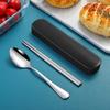 Stainless steel portable storage tableware set, chopsticks, spoons, student office workers with box, fork and spoon three-piece set