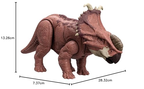 Mattel Jurassic World Roaring Pachyrhinosaurus Action Figure, Kids' Dinosaur Toy, Length: Approx. 11.2 Inches, Ages 4 and Up, Brown, HTK72