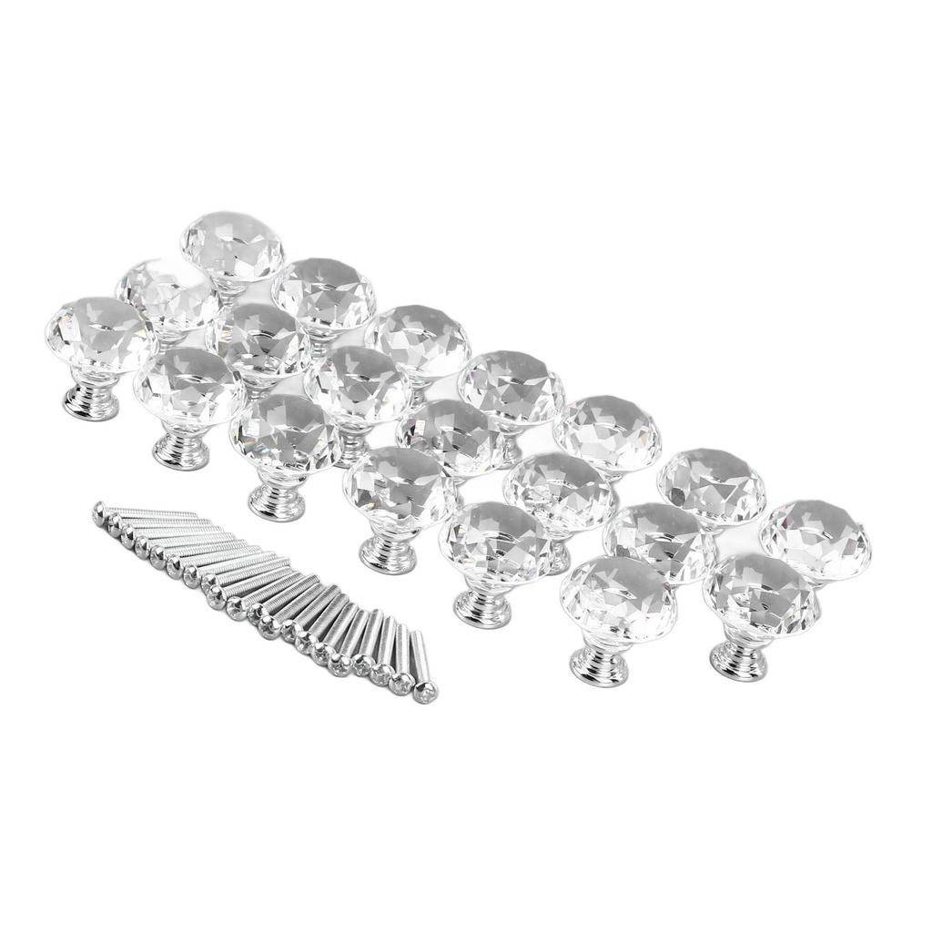 20PCS Crystal Cabinet Knobs Aluminum Alloy Transparent Round Drawer Pull Handles Knobs for Kitchen Cupboard Closet