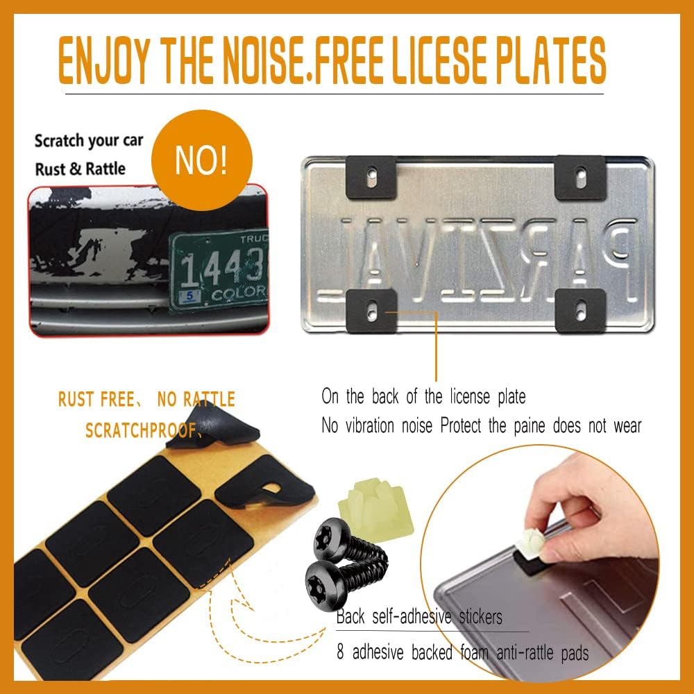 4 Set Black Anti Theft License Plate Screws Kits, Rustproof Stainless Steel Car Tag Plate Mounting Hardware, M6 (1/4") Tamper Proof Screws for Front