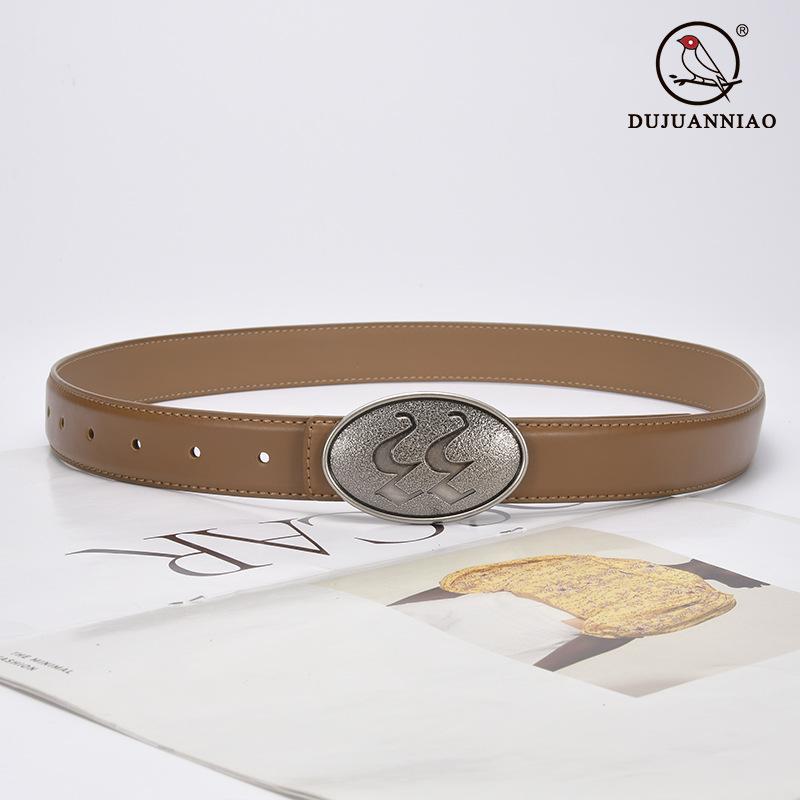 Korean Style Women's Antique Leather Belt with Oval Silver Buckle - Simple Cowhide Waist Belt for Ladies' Jeans and Shirts