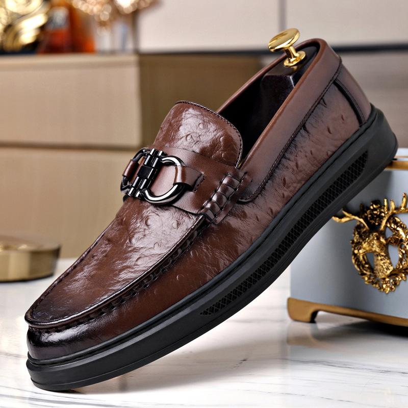 

Loafers men s soft-soled Doudou shoes men s business casual leather shoes new formal British style crocodile pattern men s shoes 44 коричневый
