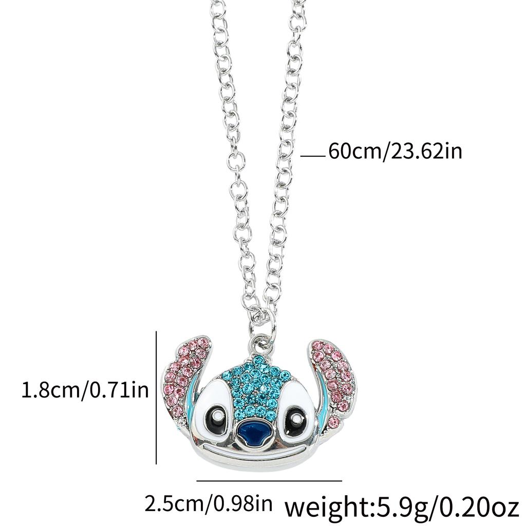 Cute Stitch Cartoon Pendant Necklace Jewelry Personality Sweater Chain with Filled Rhinestones for Women Gift