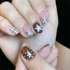 Coffee Brown Press On Nail 24PCS Animal Print Plaids Star Motifs Reusable Artificial Nail For Parties Travel