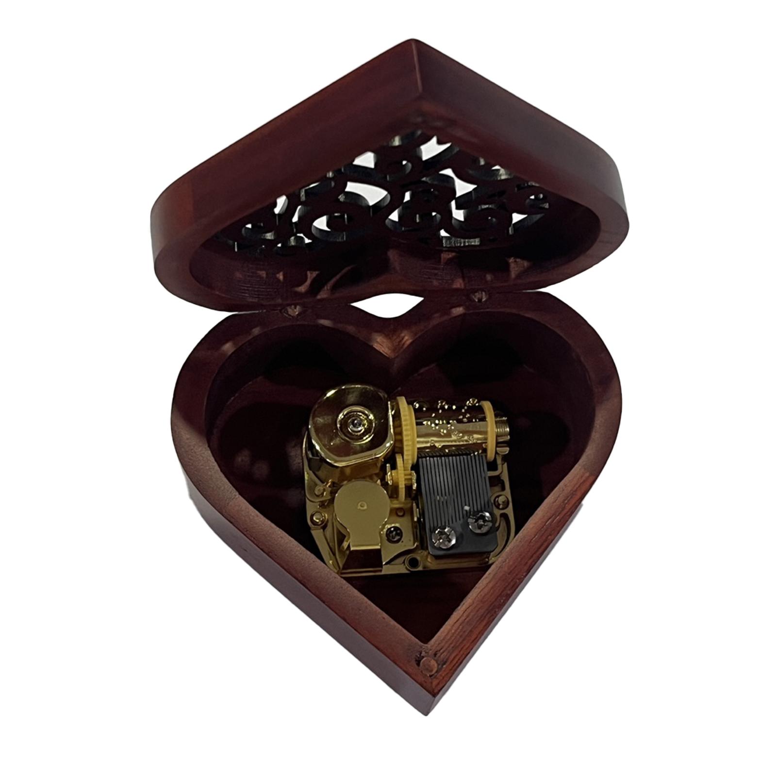

2025 New Diy Hand Made Retro Heart-shaped Wind Up Music Box Wooden Music Box Sky City Canon Music Box Creative Birthday Gift
