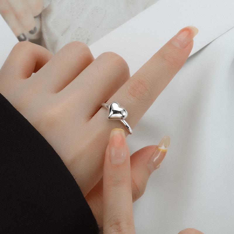 Banyan Tree S925 Silver Korean Love Heart Ring - Simple, Sweet, Fashionable Index Finger Ring