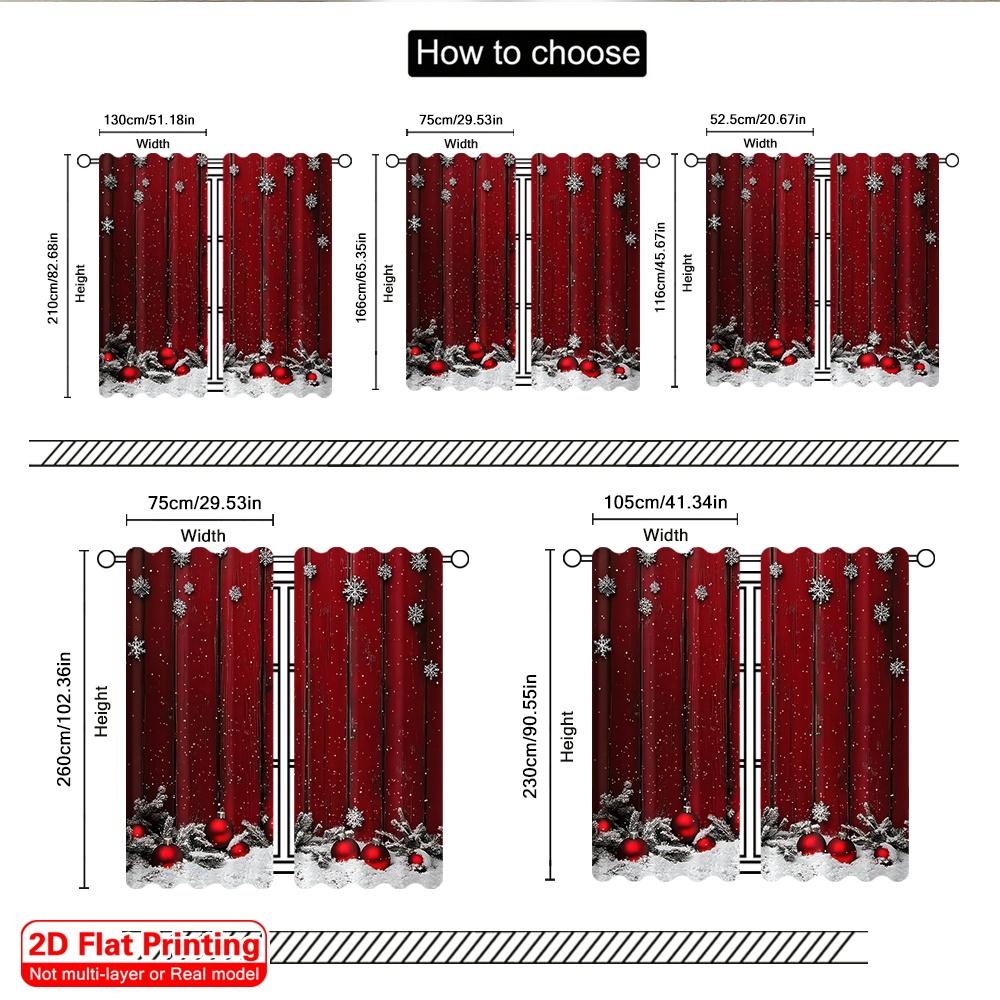 2D Flat Printing 2pcs Merry Christmas Curtain Festive Snowflakes and Pine Branches Versatile 100% Polyester Without Electricity