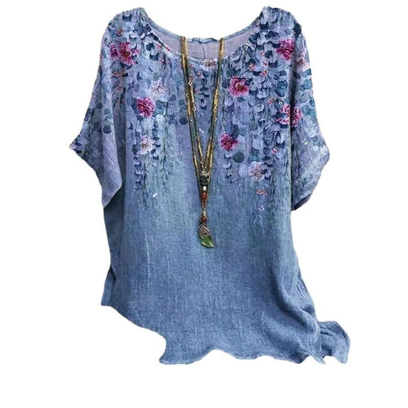 Printed round Neck Neck Casual Loose Top Print round Neck Top Women
