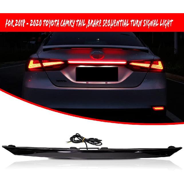 Smoked Lens Dynamic Sequential Turn Signal Lamp LED DRL Brake Light Rear Taillight Trunk Bar Compatible with 2018 2019 2020 Toyota Camry