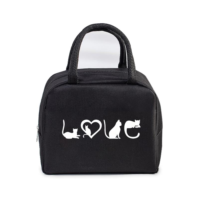 Women Men Oxford Lunch Bag Cartoon Cat Series Graphics Portable Insulated Thermal Bag School Teacher Student Lunch Box Handbag