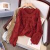 Early Autumn Niche Design Sense Flower Hollow Knitted Sweater Plus Size Women's Fashion V-neck Blouse Top