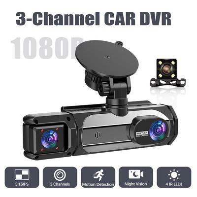 1080P 3-Lens Dash Cam, 3-Channel Recording, WiFi, Phone Sync, Parking Monitor