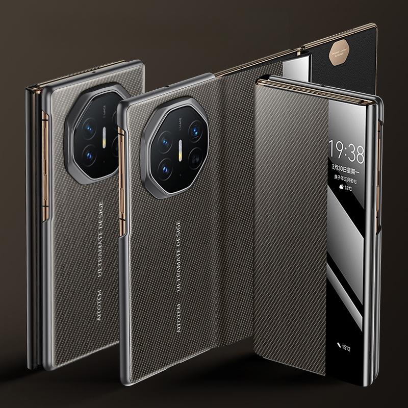 A High-end Carbon Fiber Patterned Huawei Window Case with A Three-fold Flip Cover Magnetic Attraction for The Huawei MateXT Phone Case