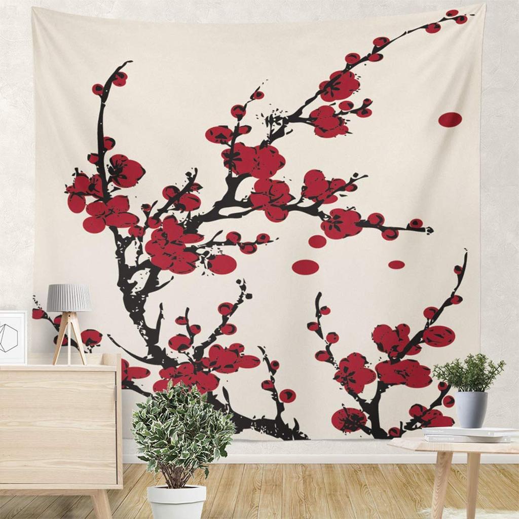 Red Pink Peach Blossom Plum Blossom Print Pattern Tapestry Home Living Room Dormitory Wall Decor Background Cloth Tapestry
