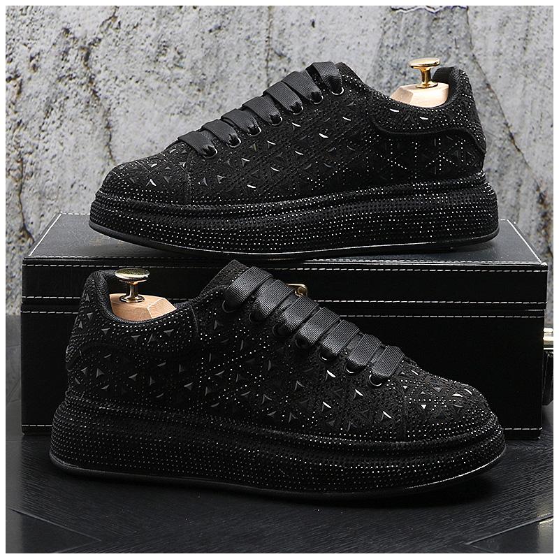 Luxusní jarní designová móda Pánské červeno-černé boty na platformě s kamínky Ležérní ploché mokasíny Pánské tenisky