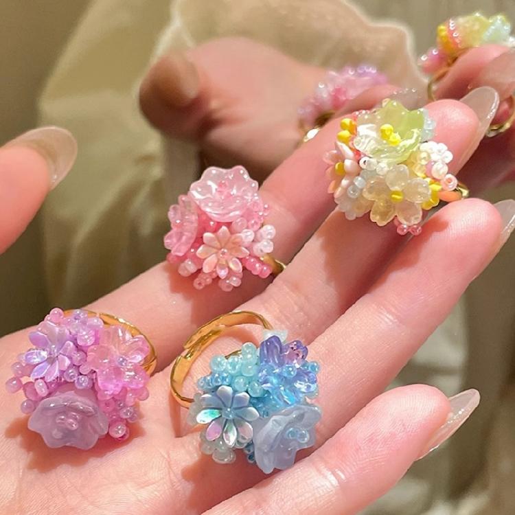 Pierścionki z Hortensjami Regulowane Biżuteria Modowa Otwierane Pierścionki Tekstura Żywicy Odpowiednie do Codziennego Noszenia lub na Specjalne Okazje